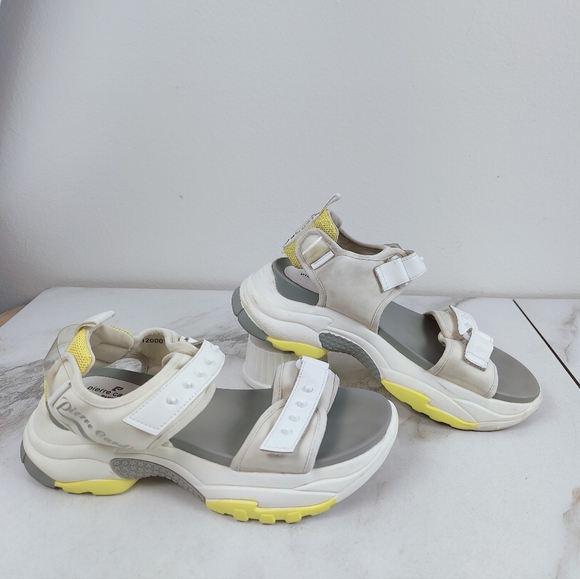 Pierre Cardin White Gray Yellow Chunky Platform Sporty Ankle Strap Sandals, 8.5 - Picture 2 of 9